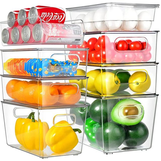 Refrigerator Organizer Bins-8 Pack Fridge Organizers and Storage Clear with Lids Stackable Storage Bins Plastic Clear Containers for Organizing for Kitchen Cabinet Pantry Bins