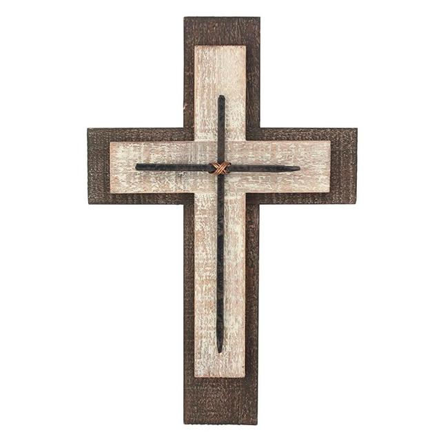 Decorative Worn White and Brown Wooden Hanging Wall Cross, Rustic Cross for Wall of Crosses, Religious Home Decor, Gift Idea for Birthdays, Easter, Christmas, Weddings, or Any Occasion (SB-6002A)