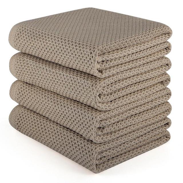 HOMYTOP Large Kitchen Hand Towels,Cotton Waffle Weave Dish Towel for Drying, Cleaning Cloth for Kitchen Dishes - Extra Absorbent and Soft - 16 x 28 inch (Brown-4 Pack)