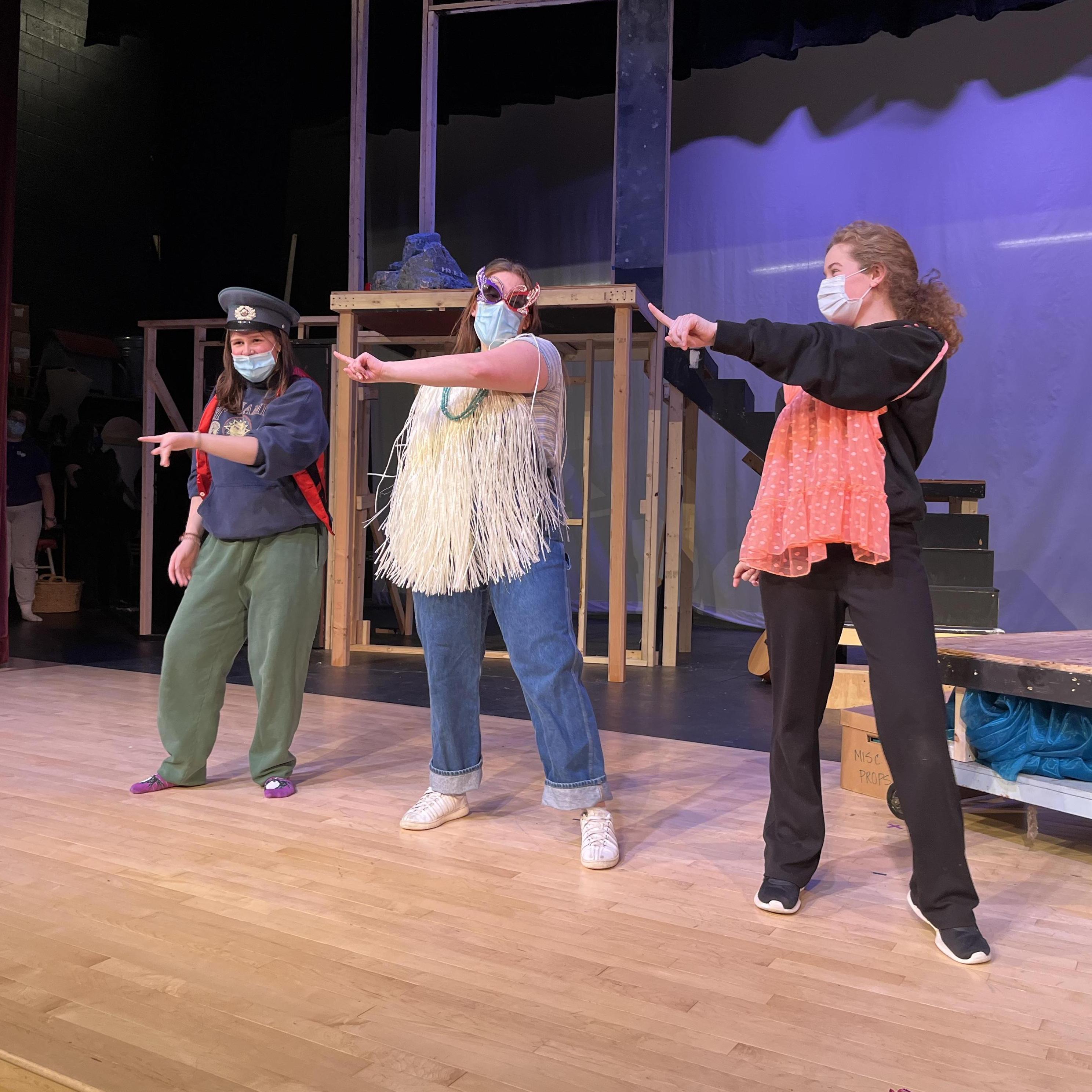Ava, Emmalyse and Devin rehearse "Dancing Queen"
