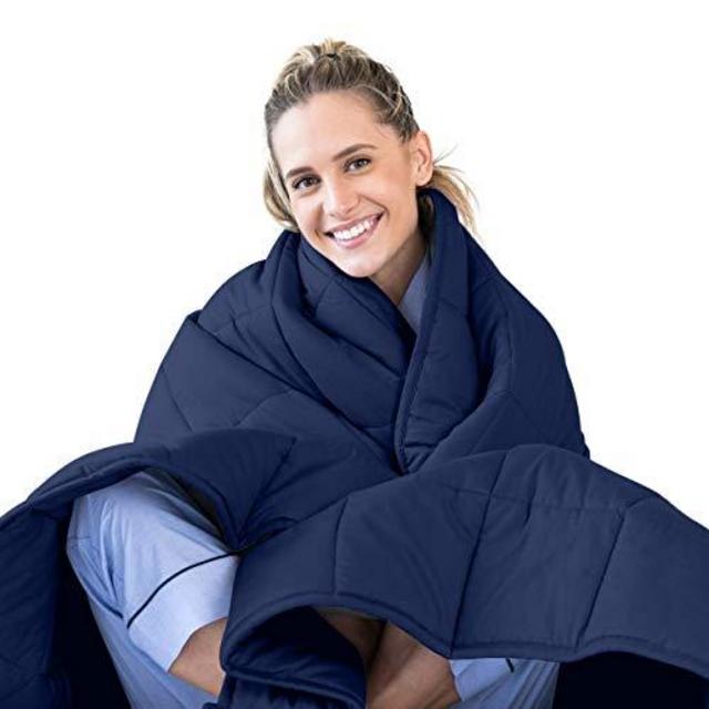 LUNA Adult Weighted Blanket | 20 lbs - 60x80 - Queen Size Bed | 100% Oeko-Tex Certified Cooling Cotton & Premium Glass Beads | Designed in USA | Heavy Cool Weight for Hot & Cold Sleepers | Navy
