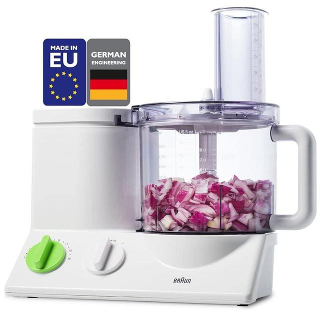 Braun 12 Cup Food Processor, Ultra Quiet and Powerful Motor, Includes 9 Attachments, Blades, Chopper, Citrus Juicer | Made in Europe With German Engineering