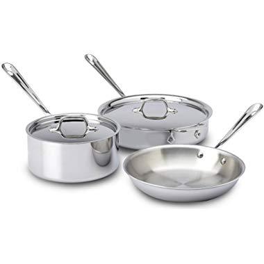All-Clad 401599 Stainless Steel Tri-Ply Bonded Dishwasher Safe Cookware Set, 5-Piece, Silver