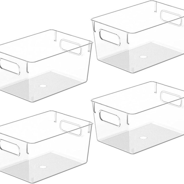Clear Plastic Storage Bins, Pantry Organizers and Storage Containers Fridge Organizer Bins Kitchen Cabinet Organizer for Organizing Home, Bathroom, Freezer, Refrigerator. (10 x 7.3 x 5)