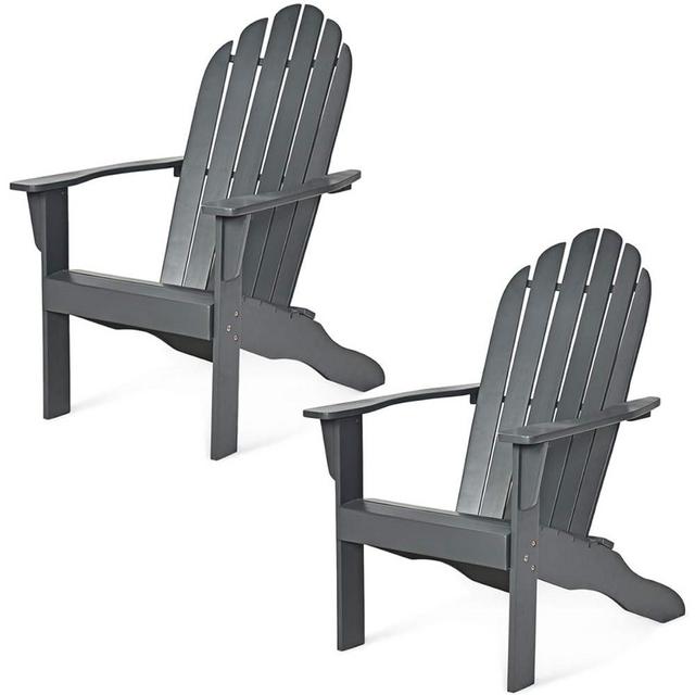 RELAX4LIFE Adirondack Chair Patio Chair Wooden Weather Resistant Chair for Yard, Garden, Patio, Deck & Poolside Acacia Outdoor Lounger Chair (2, Gray)