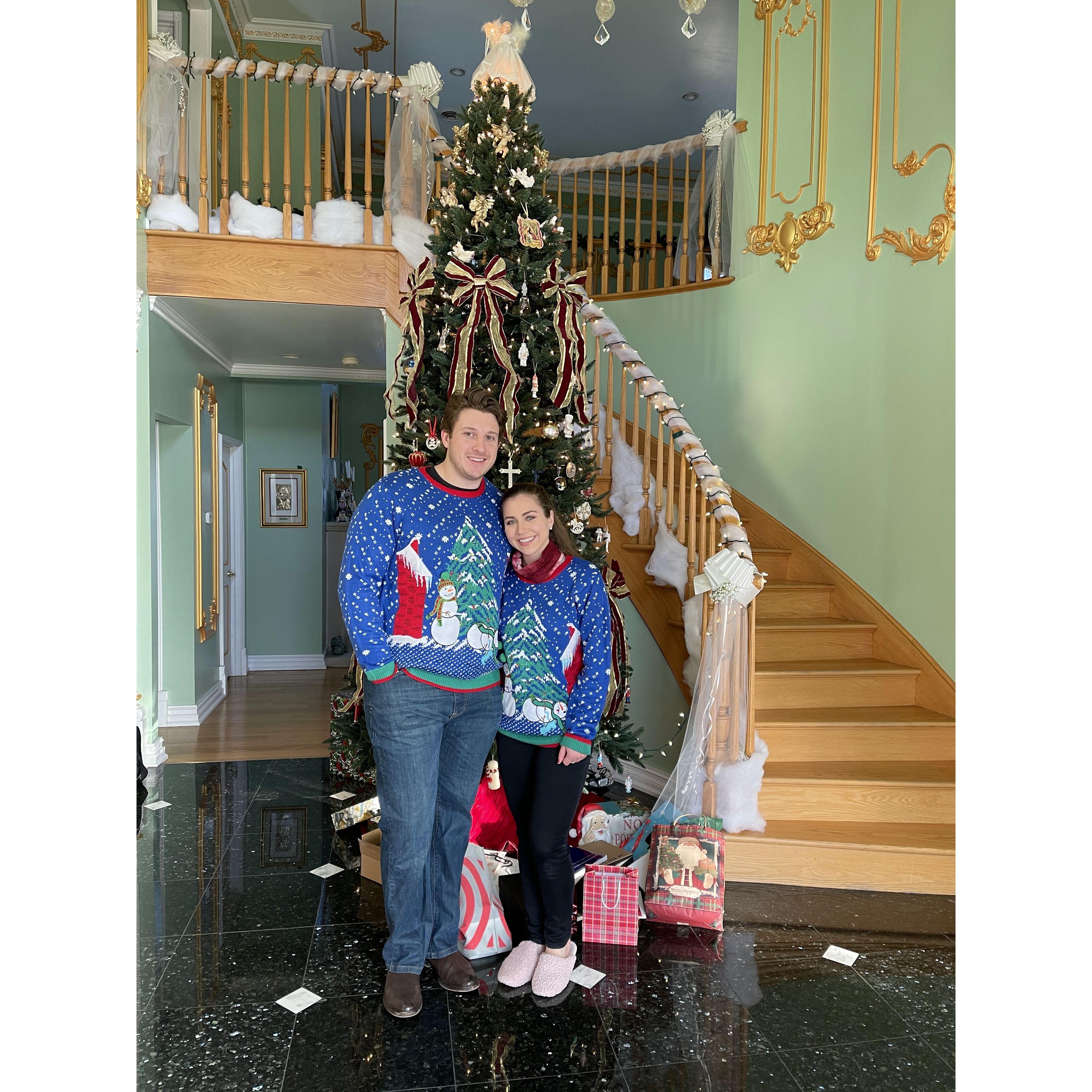 Matching light-up Christmas sweaters, because why not?!