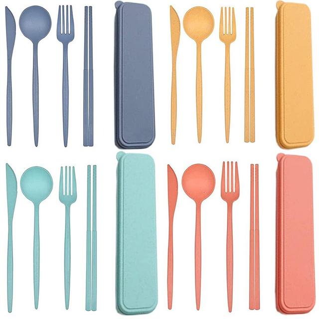 Plastic Travel Utensils , 4 Sets Plastic Spoons and Forks Set Plastic Silverware, Portable Reusable Utensils Set with Case for Lunch Box, Picnic, Travel, Camping