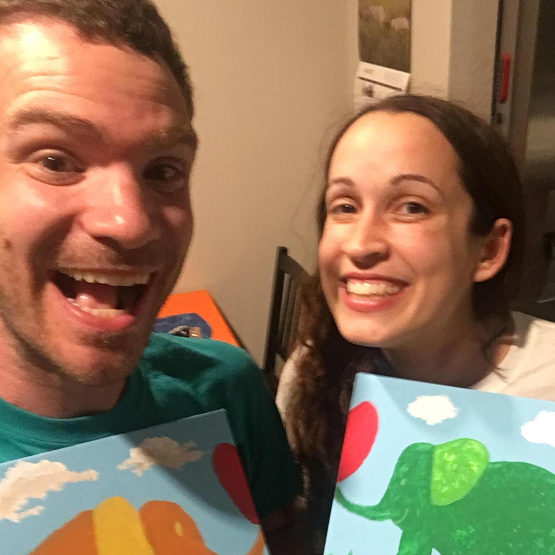 We painted elephants together on our one month anniversary!