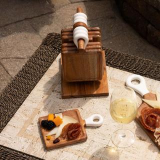Wood & White Mini Charcuterie Board with Stand, Set of 8