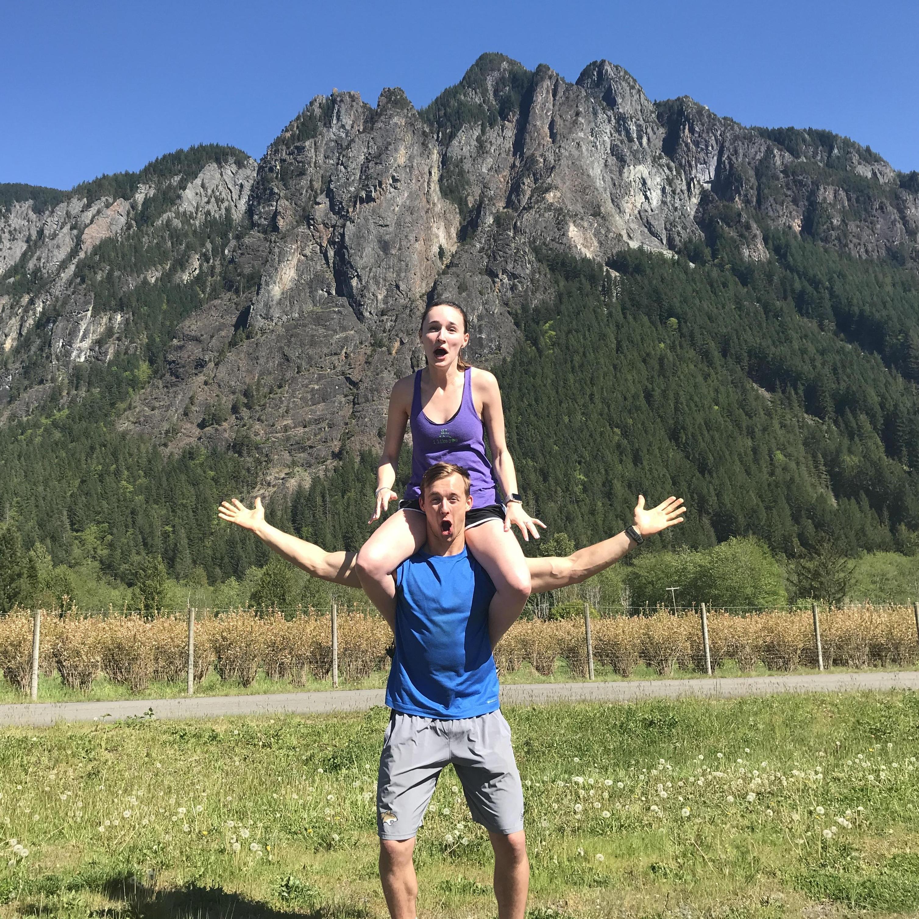 Lauren: "Please don't drop me."
Casey: "Look, no hands!"