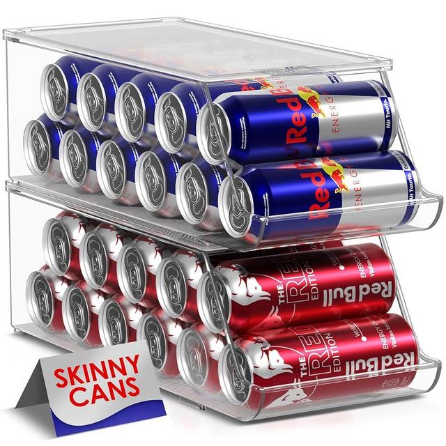 Sorbus Skinny Soda Can Organizer for Refrigerator - Slim Can Holder Drink Dispenser for Fridge - Stackable Soda Can Organizer for Fridge, Pantry, Kitchen Organization and Storage (Set of 2)