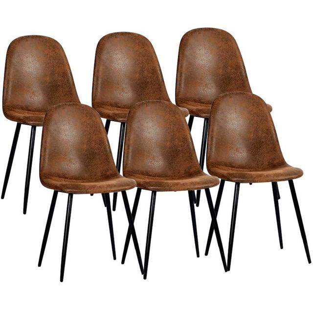 FurnitureR Dining Chairs Comfortable Upholstered Side Seating Armless for Home Kitchen Bedroom Living Room Guest Restaurant Cafe (Brown, Set of 6)