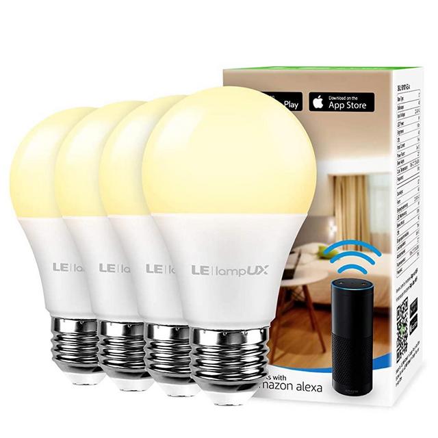 Smart LED Light Bulbs, Works with Alexa and Google Home, 60 Watt Equivalent, Dimmable with App, Warm White 2700K, No Hub Required, A19 E26, 2.4GHz WiFi, Pack of 4