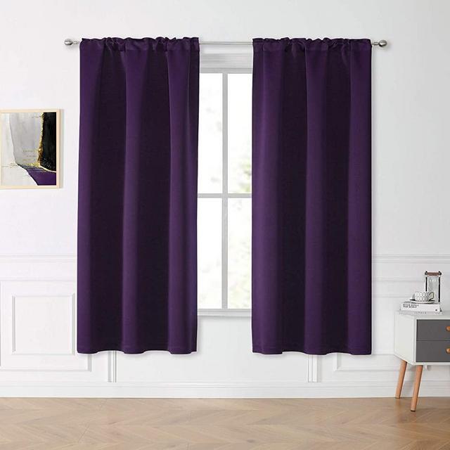 Purple Blackout Curtains Panels 63 Long for Bedroom - Thermal Insulated Rod Pocket Window Sun Block Drapes for Living Room (2 Panels, W42 x L63 inches, Plum Purple)