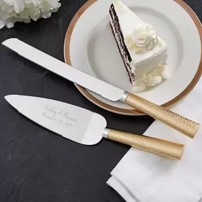 Gold Hammered Cake Knife and Server Set