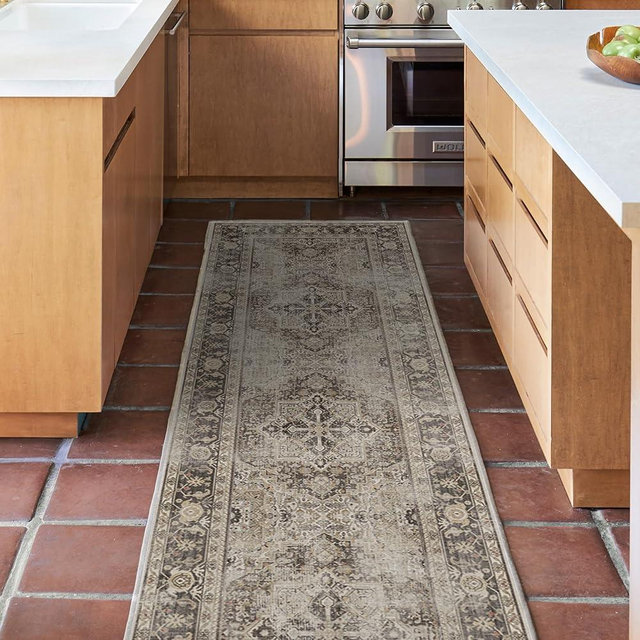 RUGGABLE Washable 2x12 Runner Rug, Kamran Hazel, Premium Vintage Rugs for Hallway, Kitchen, Entryway, Living Room, Bedroom, Office with Gripper Non Slip Pad