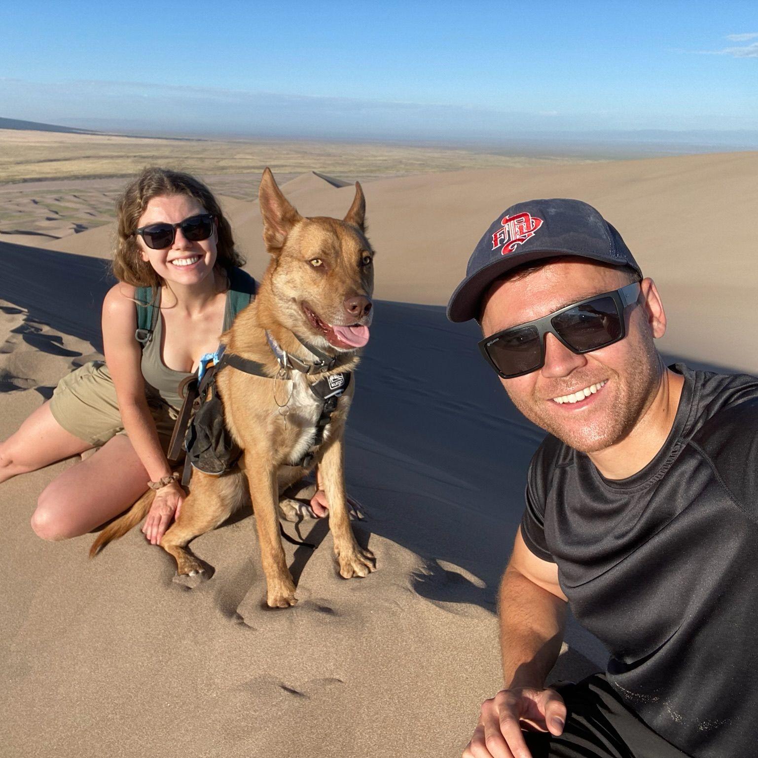 This pic is from our stop at Great Sand Dunes National Park during our cross-Colorado road trip. Denali was a big fan too.