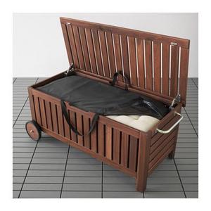ÄPPLARÖ /  TOSTERÖ				Bench with storage bag, outdoor, brown stained $148.99