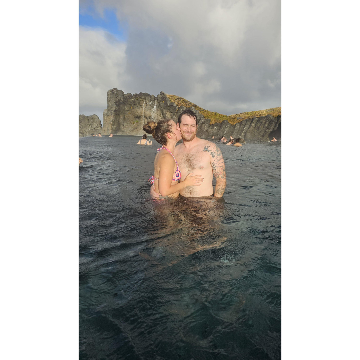 Look at us, look at how cute we are at Sky lagoon in Iceland.