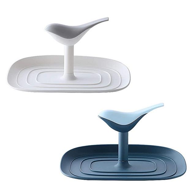 Moonbeam tree Spoon Pot Lid Rest Holder, 2 Pcs Pot Lid Stand for Spoons Lids Spatula Tongs Kitchen Accessories for Spoons, Ladles, Tongs (White & Blue)