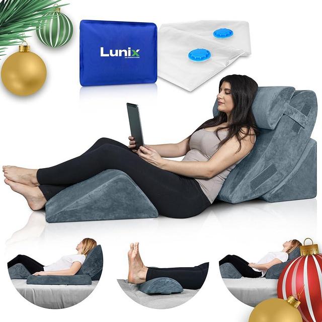Lunix LX5 4pcs Orthopedic Bed Wedge Pillow Set, Post Surgery Memory Foam for Back, Neck and Leg Pain Relief, Sitting Pillow, Comfortable and Adjustable Pillows Acid Reflux for Sleeping 100% Navy