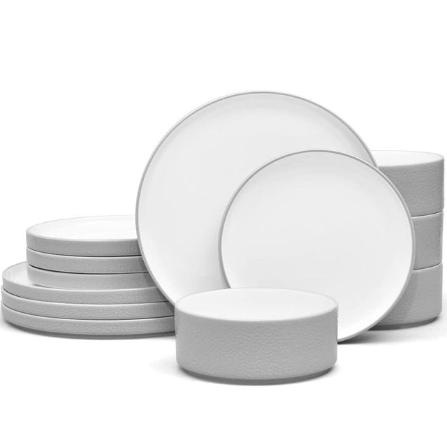 Noritake ColorTex Stone Grey 12-Piece Dinnerware Set, Service for 4