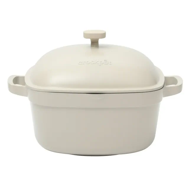 Crock-Pot Northvale Cast Aluminum Lightweight Durable 5.2 Quart Heavy Duty Dutch Oven Pot With Lid, Oven Safe, Dual Handles Matte Linen