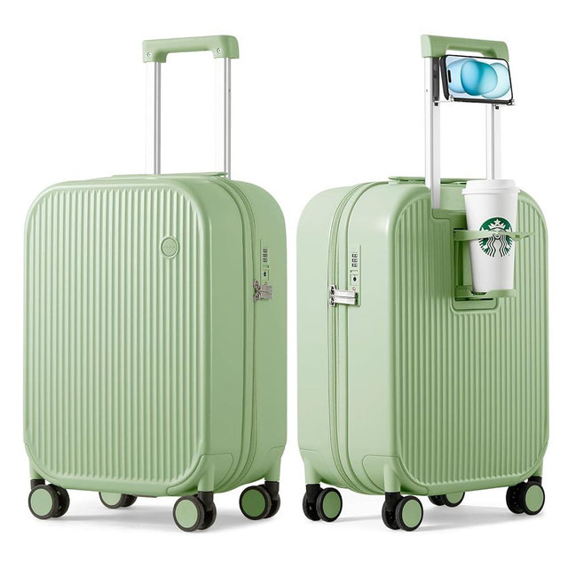 mixi Carry On Luggage with Cup Phone Holder Hard Shell Rolling Travel Suitcase with Spinner Wheels,20 Inch Avocado Green