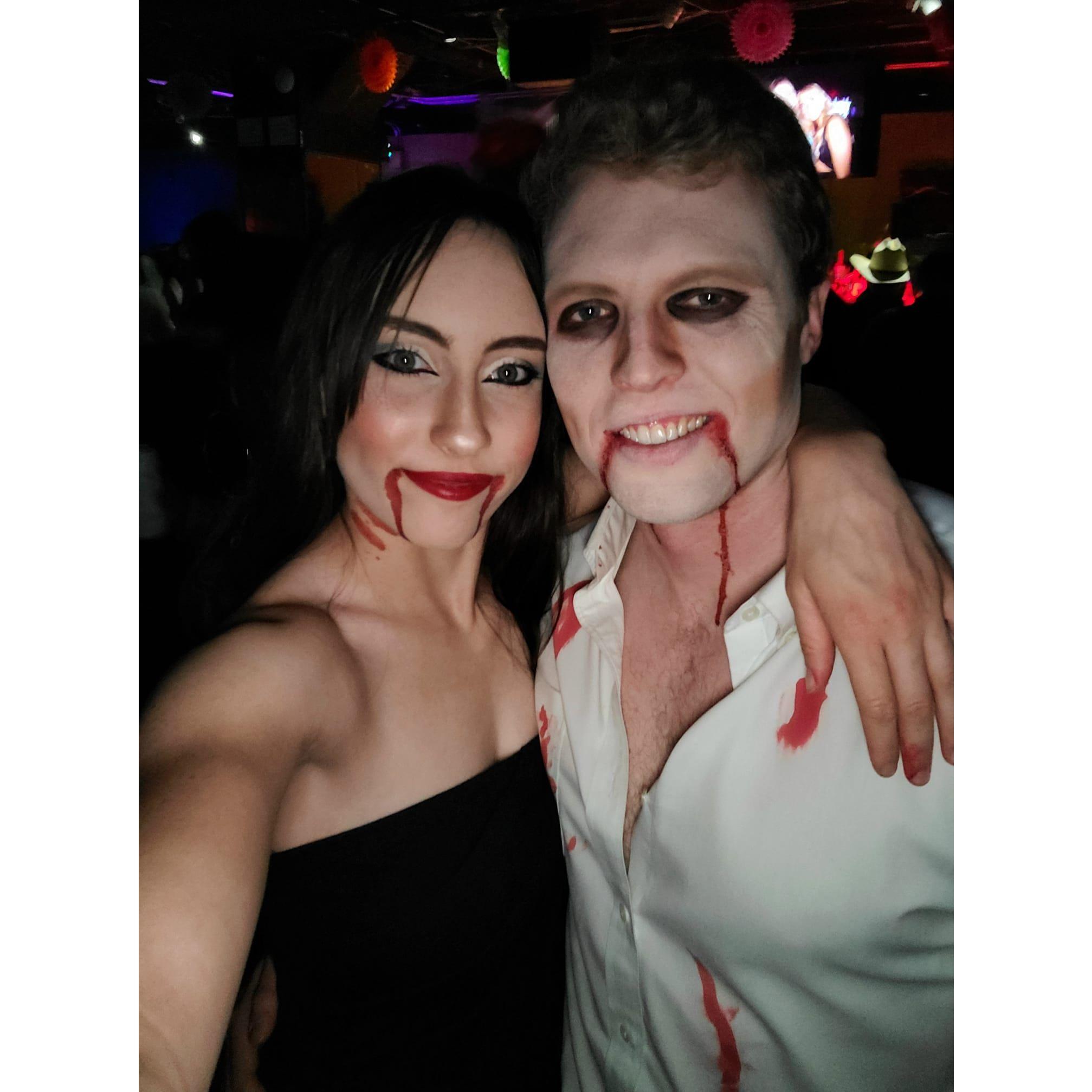 Anna and Riley as vampires for Halloween of 2021 at Kilroy's Sports at IU.