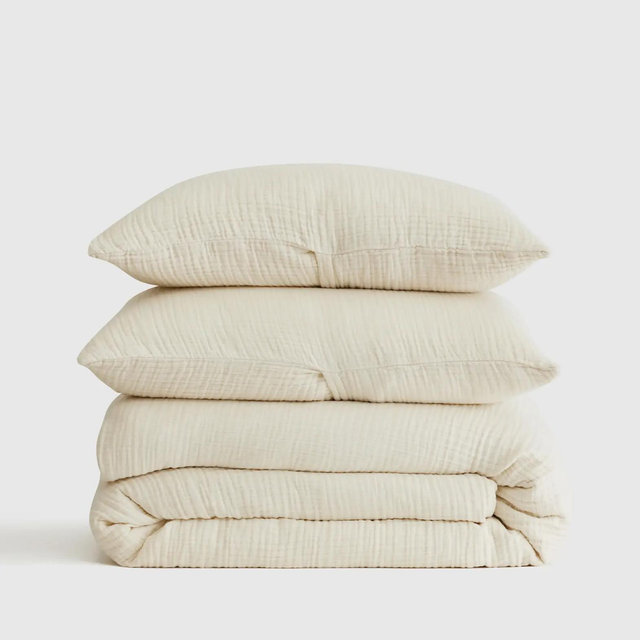 Organic Cotton Gauze Duvet Cover Set - Undyed, King/Cal King with Shams