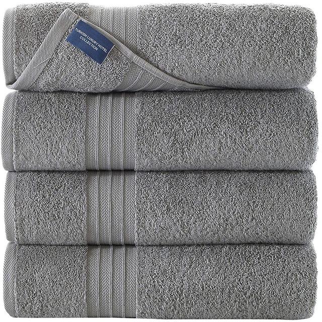 Qute Home Bosporus Collection Bath Towels | Spa & Hotel Towels | 100% Turkish Cotton Towel Sets for Bathroom (Bath Towels - Set of 4, Grey)