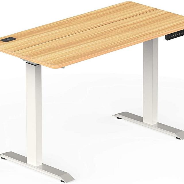 SHW Electric Height Adjustable Computer Desk, 48 x 24 Inches, Light Cherry