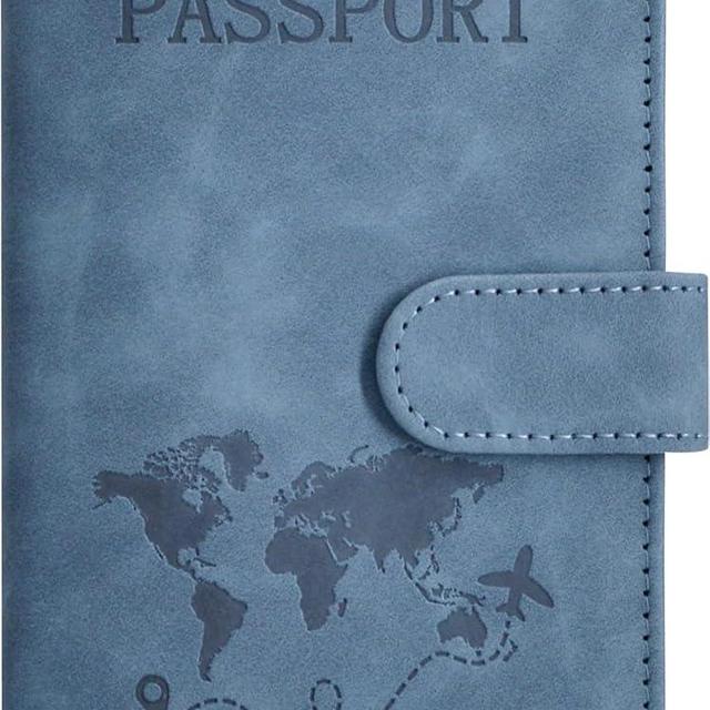 Passport Holder, Passport Cover with Credit Card Slot and Boarding Pass Slot Combo, Passport Wallet Case Book Travel Must Have, RFID Blocking Leather Travel Accessories, Navy Blue