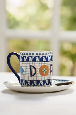 The Bistro Tile Stoneware Espresso & Saucer: Ciao Edition