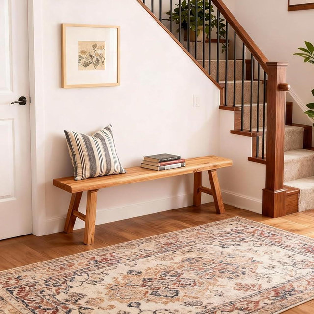 DGRGRHBV Wooden Entryway Bench Farmhouse for Bedroom End of Bed Vintage Artisan Live Edge Ustic Interior Decor Accent Mudroom,Bedside,Dinette Table,Noodle Narrow Bench (47.2" W x 17.7" H x 10" D)