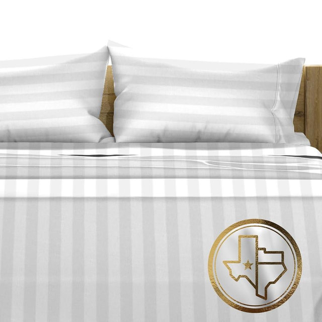 TEXAS LINEN CO. 100% Egyptian Cotton King Size Sheets Set - Luxury 1500 Thread Count Damask Egyptian Cotton Sheets King Size, 17" Deep Pocket, Soft, Cooling Sateen Weave Bedding Set - White Stripe