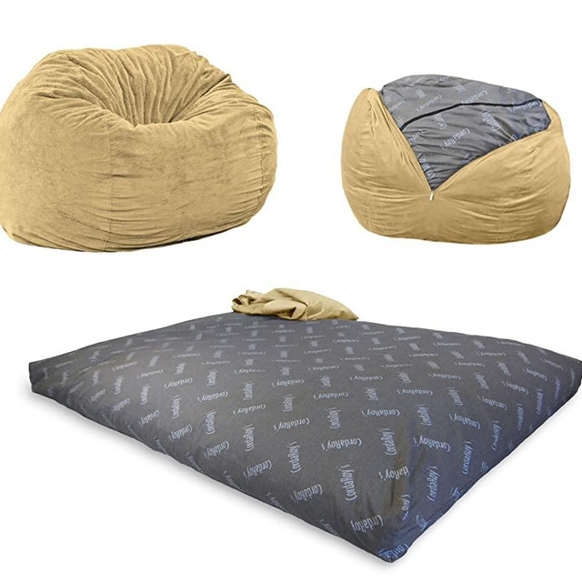 CordaRoy's Chenille, Convertible Chair Folds Bed, As Seen on Shark Tank-Tan, King Size Bean Bag