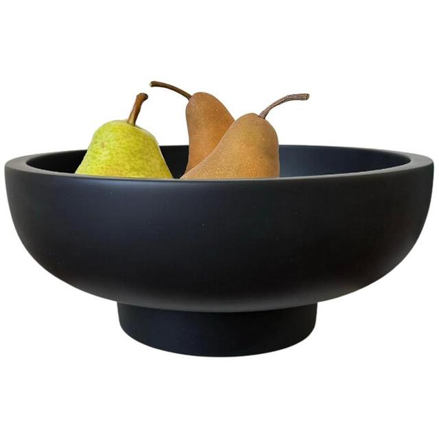 OAKOA Concrete Black Decorative Bowl - Black Fruit Bowl for Kitchen Counter - Black Bowl Decor - Black Pedestal Bowl - Modern Fruit Bowl Black