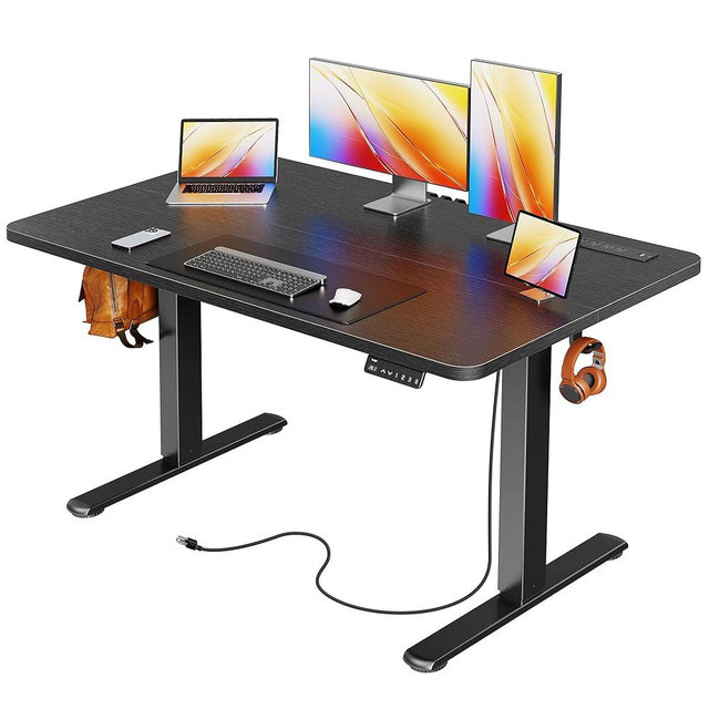Huuger Electric Standing Desk with Power Outlets and USB-C Port, 47 X 24 Inch Height Adjustable Desk, Sit Stand Desk for Home Office, Computer & Gaming Desk with 4 Presets, Stable Steel Frame, Black