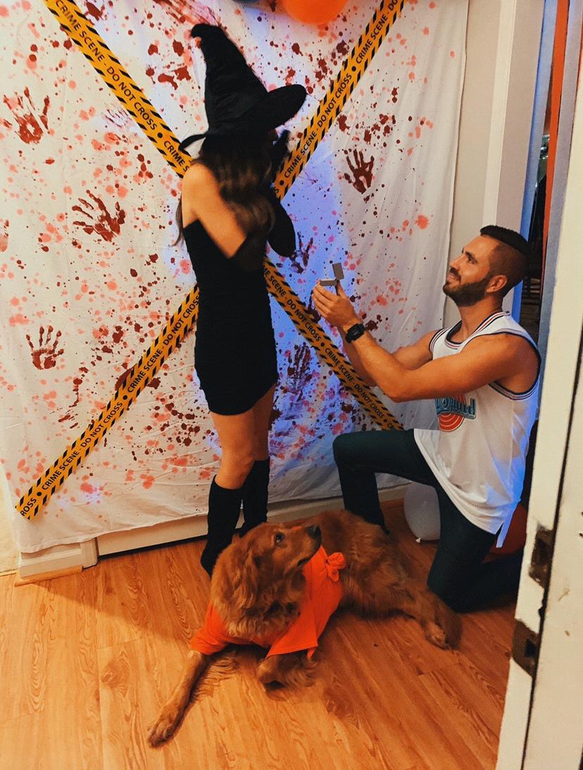 Proposal at our Halloween party, in the foyer of our first home