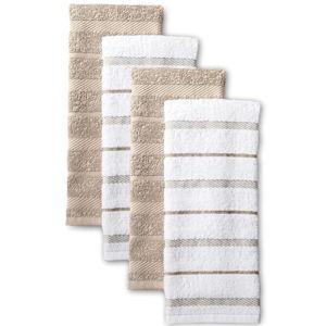 KitchenAid Albany Kitchen Towel 4-Pack Set, Milkshake Tan/White, 16"x26"
