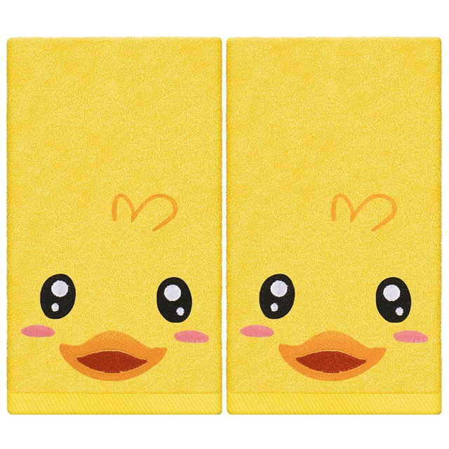 JarThenaAMCS 2Pcs Yellow Duck Hand Towels Summer Cotton Embroidered Bathroom Towel Cute Duck Absorbent Bath Towel for Hand Drying Cleaning Cooking, 29.5 x 13.7 Inch