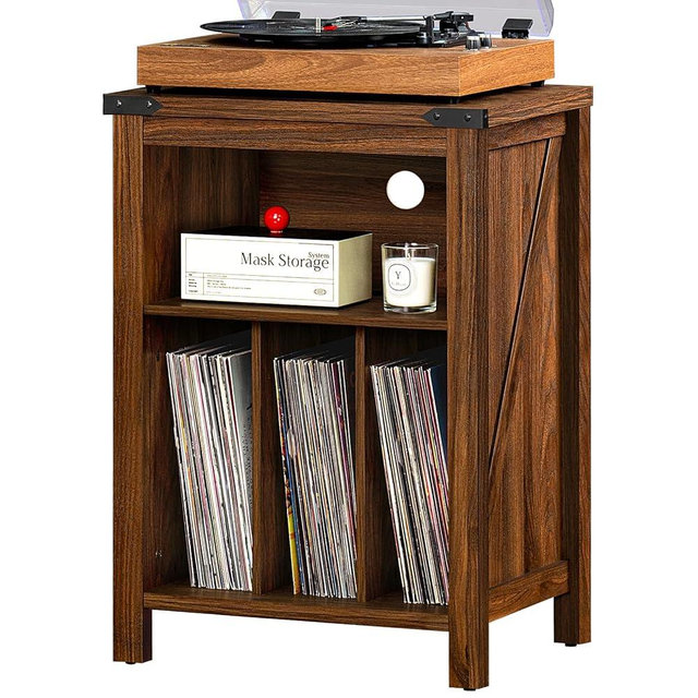 Joaxswe Record Player Stand with Vinyl Record Storage,Rustic Brown Record Player Table Holds up to 160 Albums,Large Wood Turntable Stand Cabinet Dispaly Shelf for Living Room,Bedroom,Office