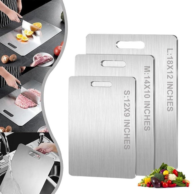 Titanium Cutting Board - 100% Pure Titanium Cutting Board for Kitchen, Upgrade Double Sided Food-Grade Titanium Board, Titanium Cutting Boards for Meat Fruit & Vegetable (12 x 9 inch)