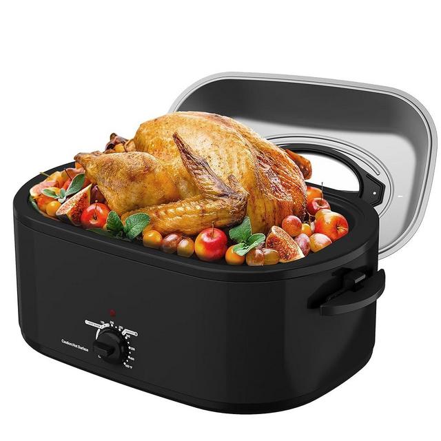 SUNVIVIPRO Roaster Oven 28 Quart, Electric Roaster Oven with Visible & Self-Basting Lid, Turkey Roaster Oven with Removable Pan & Rack, Variable Temperature Control, Stainless Steel, Black