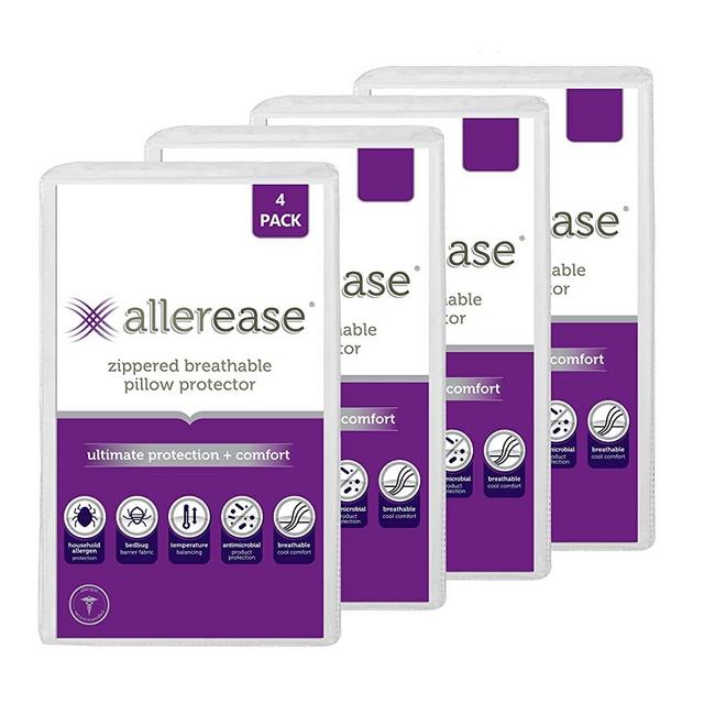 AllerEase Ultimate Protection & Comfort Temperature Balancing Pillow Protector – Zippered, Antimicrobial, Allergist Recommended Prevent Collection of Dust Mites and Allergens, King-4 Pack, White