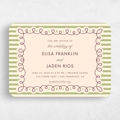 Green Rounded Wedding Invitation - Imogen Landscape