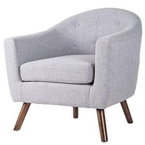 Merax Stylish Upholstered Button Tufted Fabric Leisure Living Room Accent Chair with Armrest and Bonus Soft Seat Cushion (Grey)