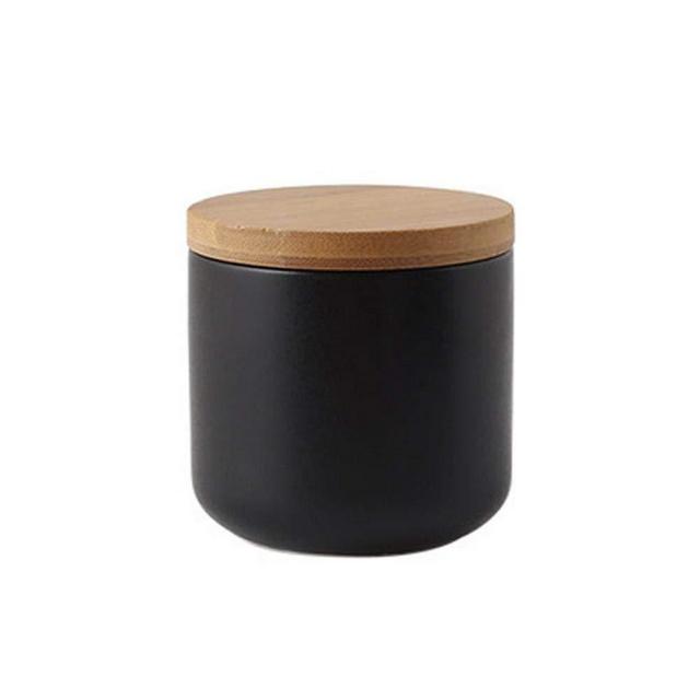 Food Storage Jar, Ceramic Food Storage Jar with Airtight Seal Bamboo Lid, Modern Design Ceramic Food Storage Canister for Loose Tea Coffee Spice Sugar Caddy (Black 7oz/200ml)