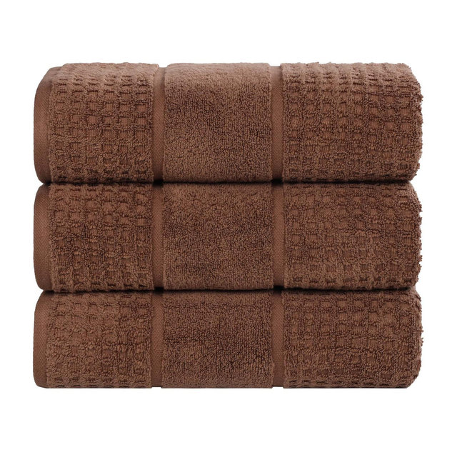 Zero Twist Cotton Waffle Honeycomb Medium Weight Bath Towel Set of 3, Chocolate - Blue Nile Mills